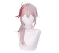 Anime Coser Wig Perruque de cosplay de jeu d'anime for Genshin Impact Kaedehara Kazuha, perruque de déguisement de fête de modélisation de cheveux gris rouge semi-longs for femmes, cheveux synthétique