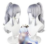 Anime Coser Wig Perruque Genshin Impact, perruque Anime Cosplay Kamisato Ayaka, perruque queue de cheval argentée avec bonnet de perruque gratuit, for Halloween, fête, carnaval, vie nocturne, concerts