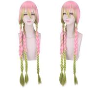 Anime Cosplay perruque démon Slayer: Kimetsu no Yaiba Halloween Costume Kanroji Mitsuri longues rose vert tresses perruques de cheveux synthétiques PL-594