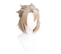 Anime Cosplay Perruque Game Genshin Effets Albedo Cosplay Perruques Marron Clair Cosplay Perruque Courte Tresses Cheveux Synthétiques Résistant à la Chaleur Halloween