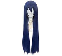 Anime Cosplay Rose Net Perruques avec frange 100% Fibre résistante à la température haute température bleu foncé cheveux longs longs 32inches chenghuax