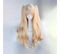 Anime Cosplay Rose Net Perruques avec franges 100% de fibre résistante à la température haute température amplifiée longue bouclée onduleuse onduleuse double queue 32inches chenghuax