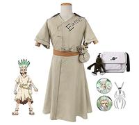 Anime Cosplay Vêtements Dr.Stone Ishigami Senkuu Kimono Costumes Unisexe Adulte avec Accessoires Bijoux de Sac Convient pour Les Jeux De Scène, Les Cadeaux, Les Comics Expo,Beige,S