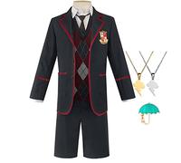 Anime Cosplay Vêtements The Umbrella Academy Costumes Unisexe Adulte avec Collier Et Insigne Mascarade Danse Soirée Convient pour Les Jeux De Scène, Les Cadeaux, Les Comics Expo,Noir,S