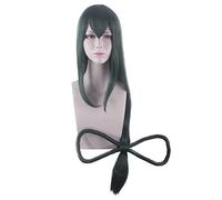 Anime Cosplay Wig For Asui Tsuyu Dark Green Long Straight Halloween Role Play Wig