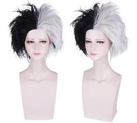 Anime Cruella De Vil Silver White Black Short Cosplay Wig Synthetic Hair Halloween Party Wigs Peruca