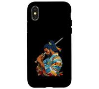 Anime de samouraï Afro-américain, Dessin animé, Guerrier Bushido Japonais Coque pour iPhone X/XS
