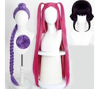 Anime Dem Hunter Costume Perruque ,K Pop Ruumi Miira Zooey Cosplay Perruque Pour Les Filles,Cheveux Longs Droits Wig Halloween Accessoires Femmes Rose Cheveux Violets Adultes (Rumi)
