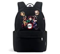 Anime Dem0n Slay-r Sac à dos Sac scolaire léger avec 2 badges pour garçons | Nouveau sac de campus semestre avec grande capacité pour les filles étudiantes idéal pour le retour à l'école Voyage noir