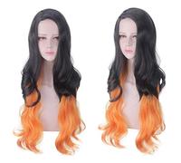 Anime Demon Slayer Kamado Nezuko cosplay perruque Kimetsu no Yaiba noir mixte orange foncé ondulé cheveux Halloween Cosplay perruques + perruque casquette démon slayer perruque n ° 180-1