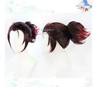 Anime démon tueur Kimetsu No Yaiba Tanjirou Kamado Cosplay perruques Costume vin rouge cheveux avec queue de cheval + perruque gratuite casquette court avec ponytai