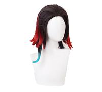 Anime Enmu Cosplay Wig Kimetsu No Yaiba Black Mix Red Blue Synthetic Hair Halloween Demon Cos Wig Cap Carnival
