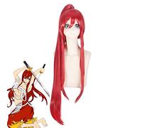 Anime Fairy Tail Erza Scarlet Cosplay perruque longue rouge foncé synthétique cheveux pour Halloween Costume perruques + 1 queue de cheval + perruque casquette
