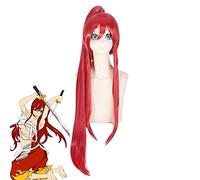 Anime Fairy Tail Erza Scarlet Cosplay Wig Long Deep Red Synthetic Hair for Halloween Costume Wigs + 1 Ponytail + Wig Cap