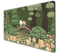Anime Forest Tapis de Bureau Tapis de Souris Vert Mignon Kawaii Tapis de Bureau Complet Esthétique Tapis de Souris de Jeu XXL XL Animaux Coréens Élargis 80 x 39 cm Antidérapant et Bords Cousus