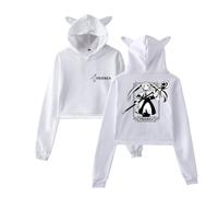 Anime Frieren Pull à capuche à manches longues avec oreilles de chat pour femme, blanc, L