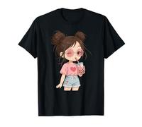 Anime Girl Drinking Bubble Tea Perles Tapoica Boba Tea Otaku T-Shirt