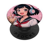 Anime Girl Japanese Waifu Gamer Japan Boba Tea Otaku PopSockets PopGrip Adhésif