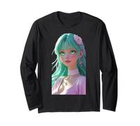 Anime Girl with Bright Green Eyes Design Unisexe pour T-Shirt Manche Longue
