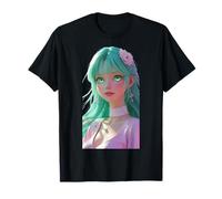 Anime Girl with Bright Green Eyes Design Unisexe pour T-Shirt T-Shirt