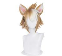 Anime Gorou Cosplay Perruque Jeu Genshin Impact Court Brun Blanc Résistant À La Chaleur Synthétique Cheveux Rôle Jouer Perruques avec Oreilles Perruque cap