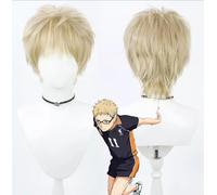 Anime Haikyuu!! Cosplay Kei Tsukishima Perruque dorée clair pour homme Cheveux courts Halloween Fête Perruque