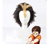 Anime Haikyuu !! Nishinoya Yuu perruque Cosplay Costume court noir et blond résistant à la chaleur perruques de cheveux synthétiques + bonnet de perruque gratuit