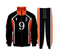 Anime Haikyuu Sweat à capuche Karasuno High School Team Uniform Hinata Shoyo Tobio Kageyama Anime Cosplay Hoodie Revers Zip Veste Pantalon Jogging Sport Casual Survêtement Lot de 2, Type 6, L
