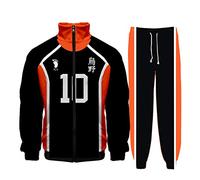 Anime Haikyuu Sweat à capuche Karasuno High School Team Uniform Hinata Shoyo Tobio Kageyama Anime Cosplay Hoodie Revers Zip Veste Pantalon Jogging Sport Casual Survêtement Lot de 2, Type 7., L