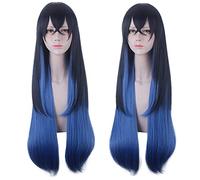 Anime Hashibira Inosuke Black Blue Ombre Long Straight Cosplay Wig Synthetic Hair Halloween Party Wigs For Women