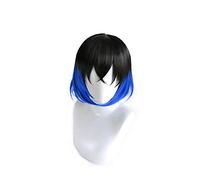 Anime Hashibira Inosuke Cosplay Black Blue Perruque courte Kimetsu no Yaiba en fibre résistante à la chaleur + perruque de fête