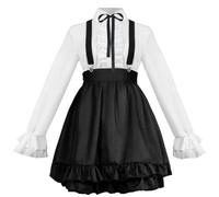 Anime Hoshimiya Mukuro Costume de soubrette Lolita Robe porte-jarretelles | Déguisement de fille avec bretelles noires et blanches pour Halloween