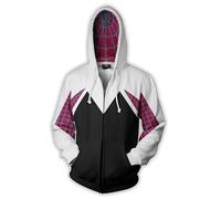 Anime Impression 3D Unisexe Pullover à Capuche Streetwear Amazing Spider Gwen Cosplay Déguisement Veste à Capuche Blanc M (Tour de Poitrine 107cm)
