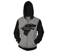 Anime Impression 3D Unisexe Sweat à Capuche Game Thrones Haus Stark Winter is Coming Veste Fermeture éclair Gris L (Tour de Poitrine 110cm)