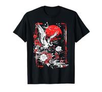 Anime Japonais Goth Cyberpunk City Crane Fleurs Rouge Nature T-Shirt