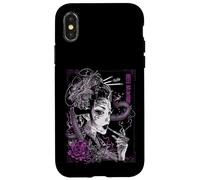 Anime Japonais Goth Cyberpunk City Geisha Art Vintage Violet Coque pour iPhone X/XS