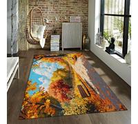 Anime Japonais Parc d’Automne Tapis Banc Confortable Feuilles d’Orange d’appoint Décor illustratif Tapis Lavable pour Salle de Classe de Maternelle 160x200cm