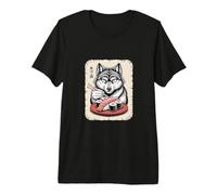 Anime Japonais Ramen Mangeant des sushis Loup T-Shirt Haut de Gamme