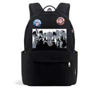 Anime Jujutsu Kaisen Sac à dos Sac scolaire léger avec 2 badges garçons | Nouveau sac de campus de semestre avec grande capacité pour les étouffants idéal pour les voyages de retour à l'école Noir B