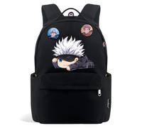 Anime Jujutsu Kaisen Sac à dos Sac scolaire léger avec 2 badges garçons | Nouveau sac de campus de semestre avec grande capacité pour les étouffants idéal pour les voyages de retour à l'école Noir A