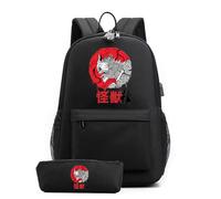 Anime Kaiju No.8 Ensemble de Sacs d'école Filles avec Trousse à Crayons et Antivol,Cosplay Kafka Soshiro Mina Cartables Scolaires Sac à Dos Décontracté,30L-Noir