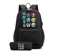 Anime Kaiju No.8 Ensemble de Sacs d'école Filles avec Trousse à Crayons et Antivol,Cosplay Kafka Soshiro Mina Cartables Scolaires Sac à Dos Décontracté,30L-Noir