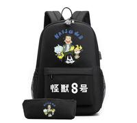 Anime Kaiju No.8 Ensemble de Sacs d'école Filles avec Trousse à Crayons et Antivol,Cosplay Kafka Soshiro Mina Cartables Scolaires Sac à Dos Décontracté,30L-Noir
