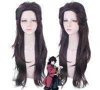 Anime Kamado Tanjirou perruques Kimetsu No Yaiba démon Slayer Cosplay perruque longue boucle brun synthétique cheveux fête Costume perruque + casquette de perruque