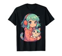 Anime Kawaii Fille avec Chat T-Shirt