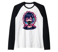 Anime Kawaii Fille avec écouteurs Otaku Manche Raglan
