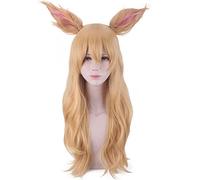Anime KDA Ahri Cosplay Wig Long Wavy Halloween Costume Party Blonde Synthetic Hair + Ears +Wig Cap