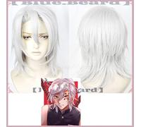 Anime Kimetsu no Yaiba Uzui Tengen Cosplay Wig Short Silvery White Hair Halloween Party Costume + Wig Cap