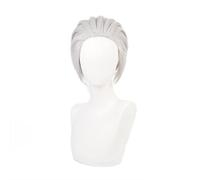 Anime Kimetsu No Yaiba Uzui Tengen Cosplay Wig Silver Gray Short Hair with Clip Ponytail Heat Resistant Wig