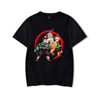Anime Kimetsu no Yaiba Zenko Zenitsu Merch T-Shirts à Manches Courtes Garçon Fille Tees Col Rond Cosplay Dessin Tanjirou Tops